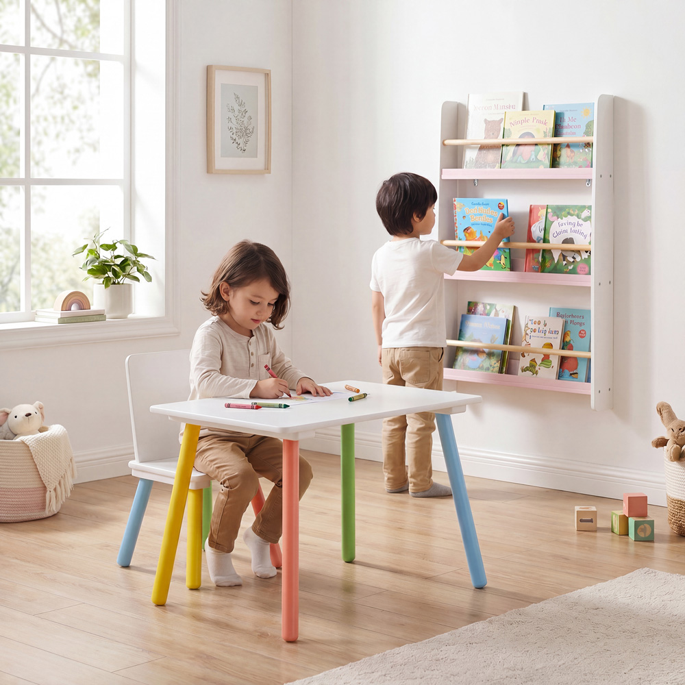 Liberty House Toys Rainbow Table and Chair with Pink Bookshelf Set Image 5