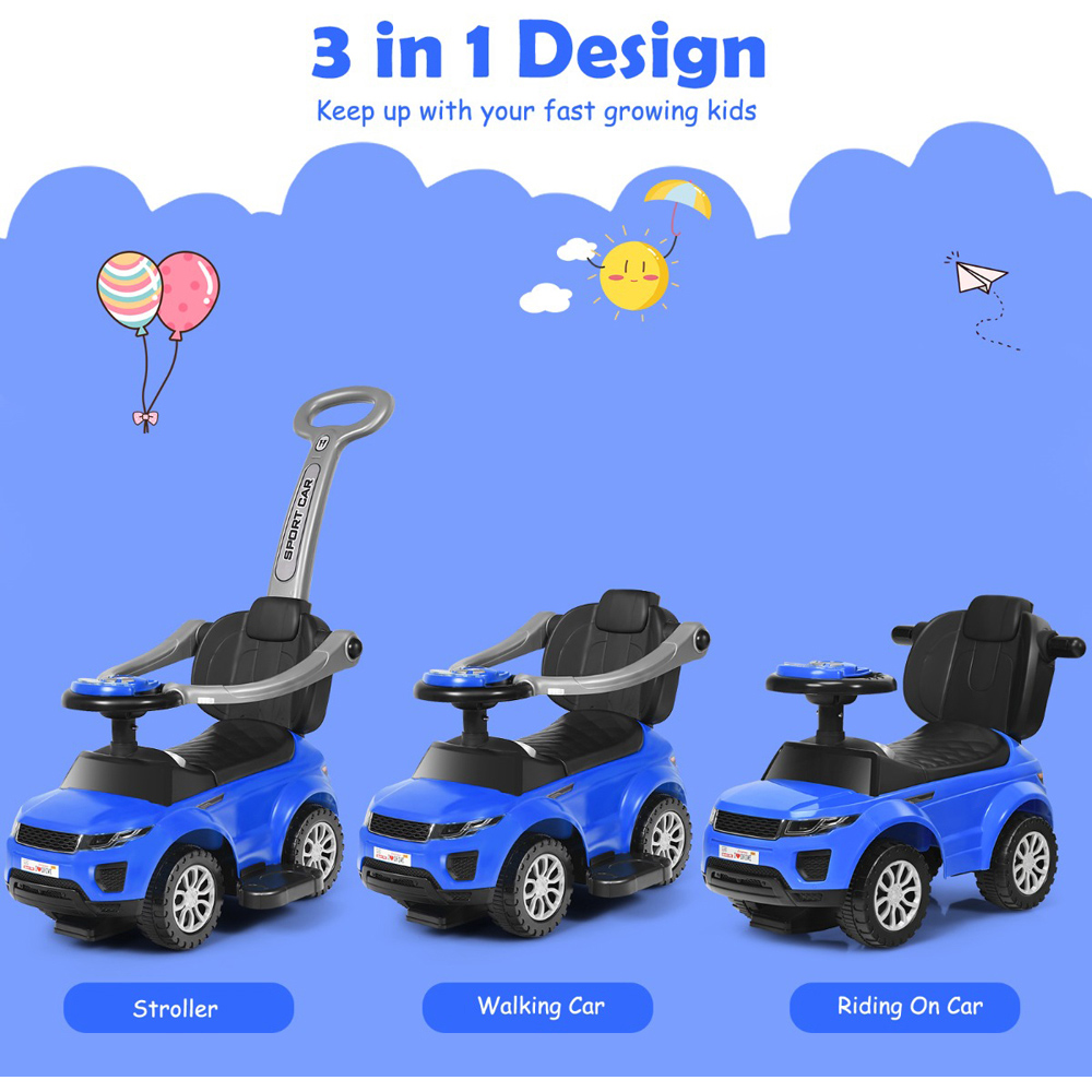 Costway 3-in-1 Kids Blue Sliding Ride On Push Car Stroller Image 6