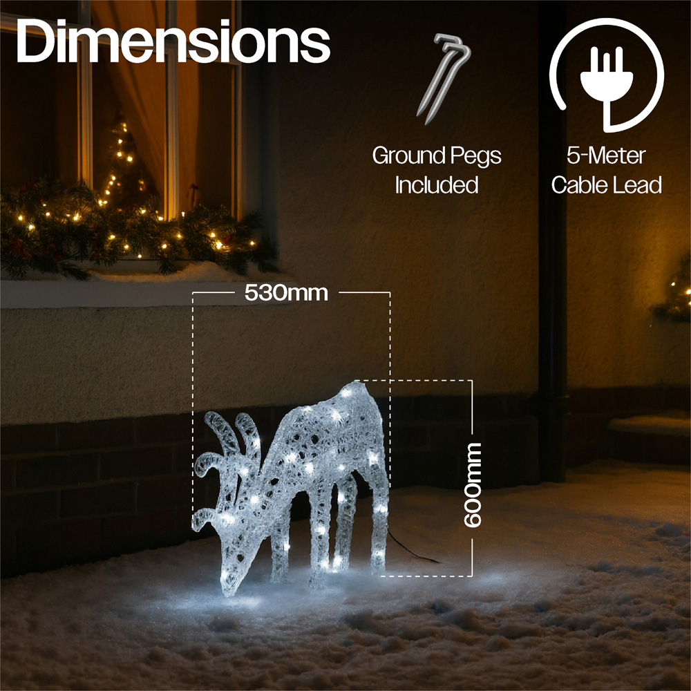 Xmas Haus Silver 60 White LED Head Down Deer Christmas Decoration 2ft Image 8