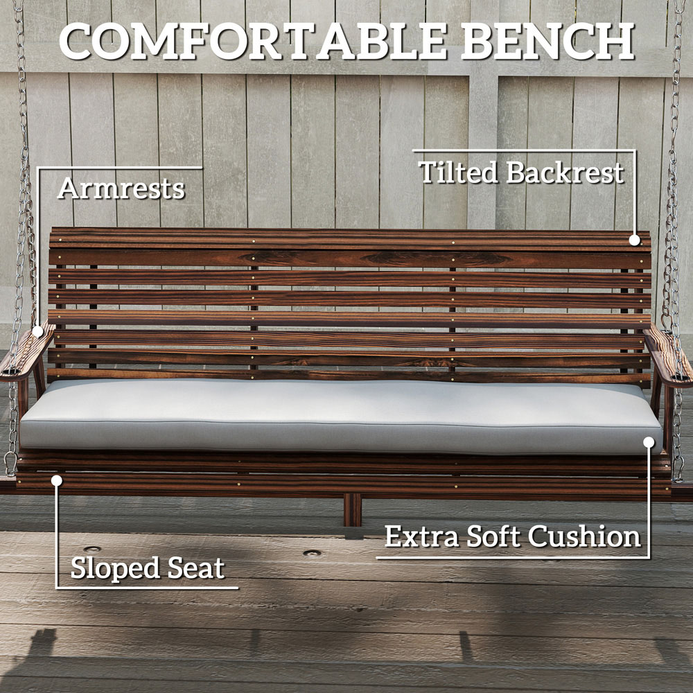 Outsunny 3 Seater Grey Garden Swing Chair with Side Trays and Cushion Image 4