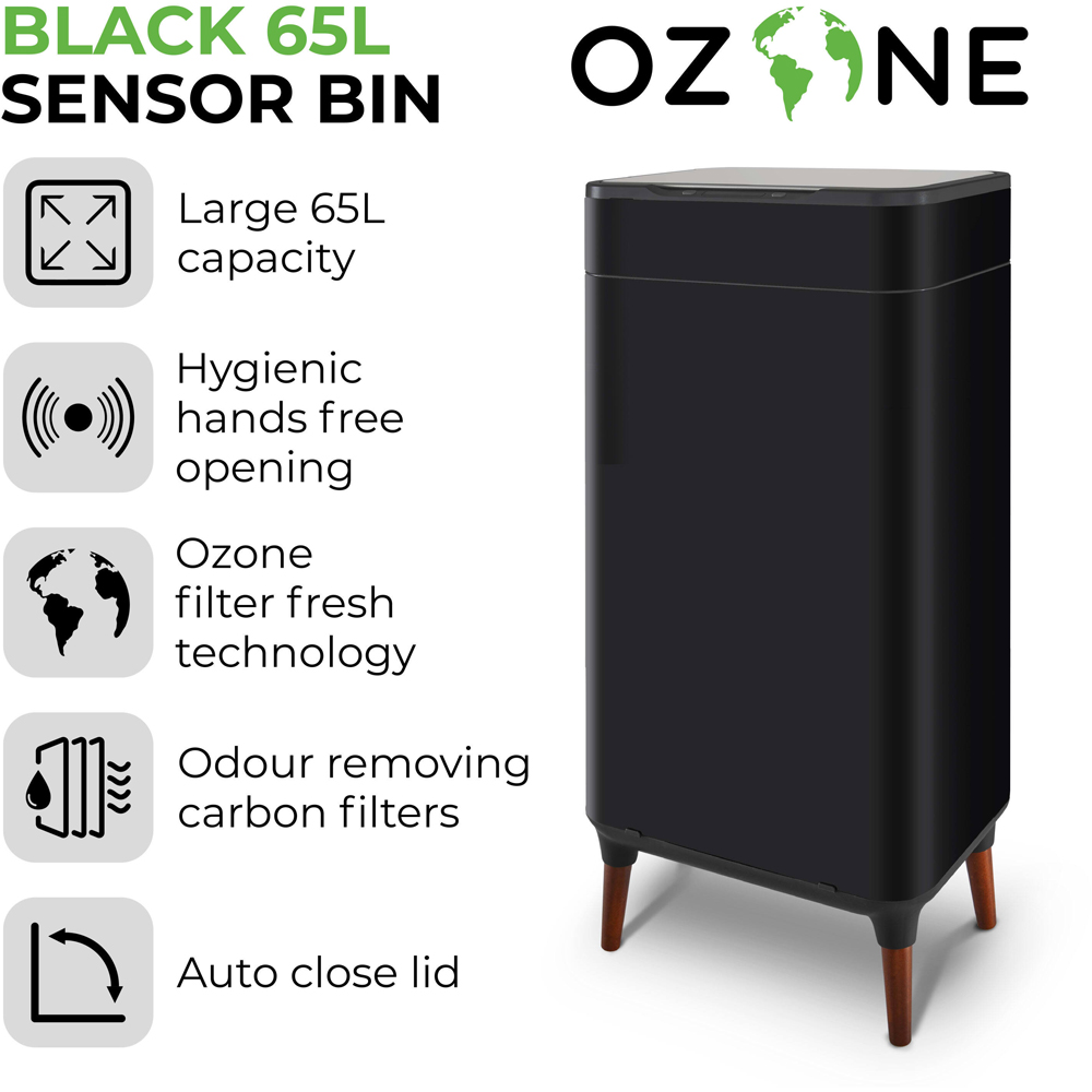 Tower Ozone Filter Black Stainless Steel Sensor Bin 65L Image 4