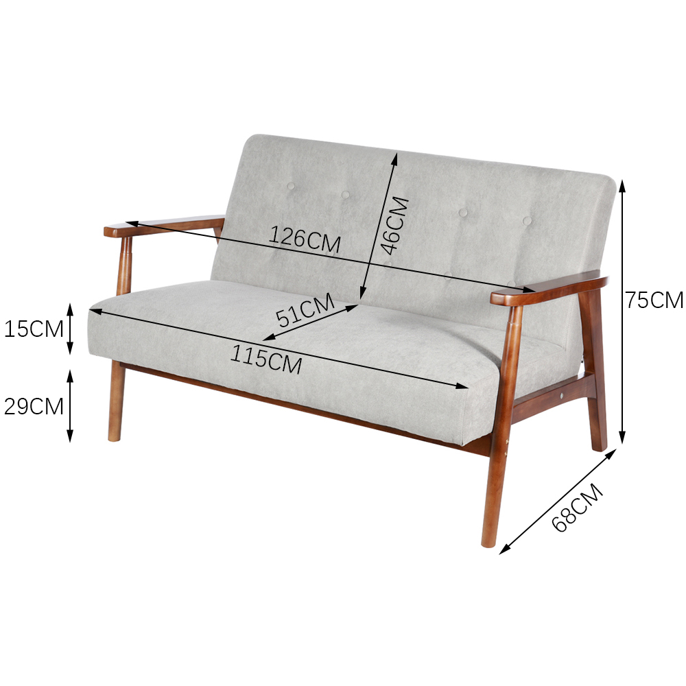 Living and Home 2 Seater Walnut and Light Grey Upholstered Tufted Sofa Image 9