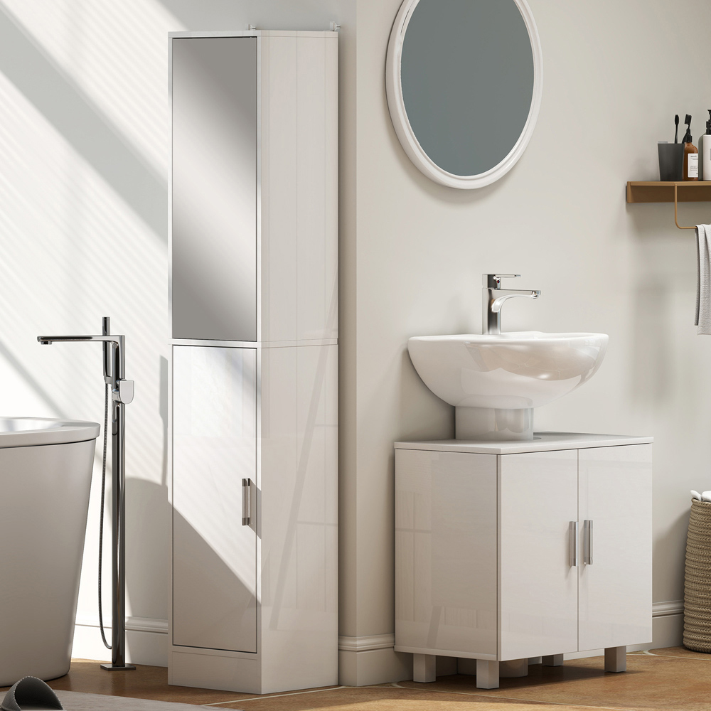 Portland 2 Door White High Gloss Freestanding Bathroom Under-Sink Cabinet Image 4