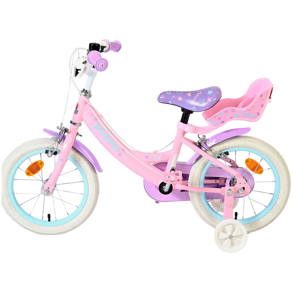 Volare Olivia Kids 14 inch Pink and Purple Bike with Stabilisers and Doll Seat Image 5
