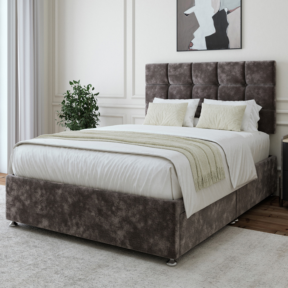 Bedmaster Small Double Charcoal Chenille 2 Drawer Divan Base with Pearl Headboard Image 1