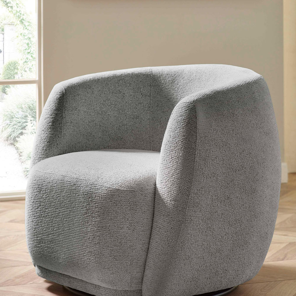 Julian Bowen Bowline Grey Chenille Barrel Design Upholstered Swivel Accent Chair Image 7