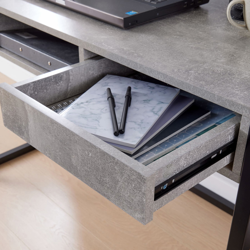 Home Source Toronto 2 Drawer Single Shelf Concrete Effect Office Desk Image 5
