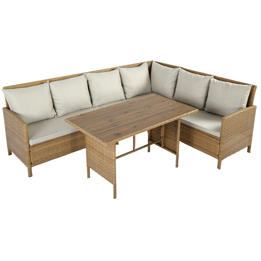 HGD Alia 6 Seater Brown and Grey Rattan Garden Corner Dining Sofa Set with Polywood Table Image 2