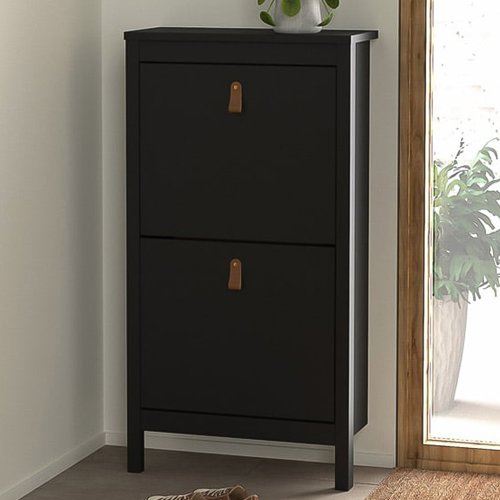 Florence Barcelona 2 Flip Down Doors Matt Black Shoe Cabinet Image 1