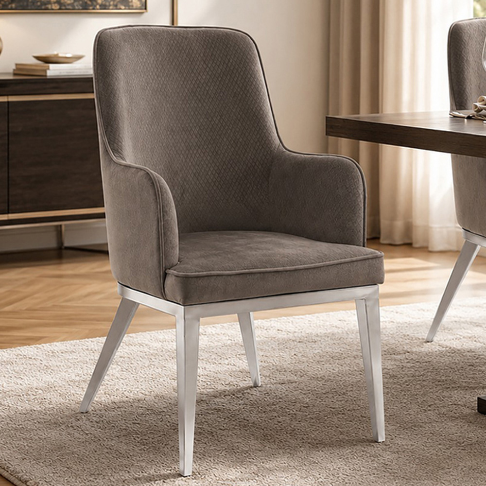 Premier Housewares Eliza Grey Velvet Dining Chair with Silver Legs Image 1