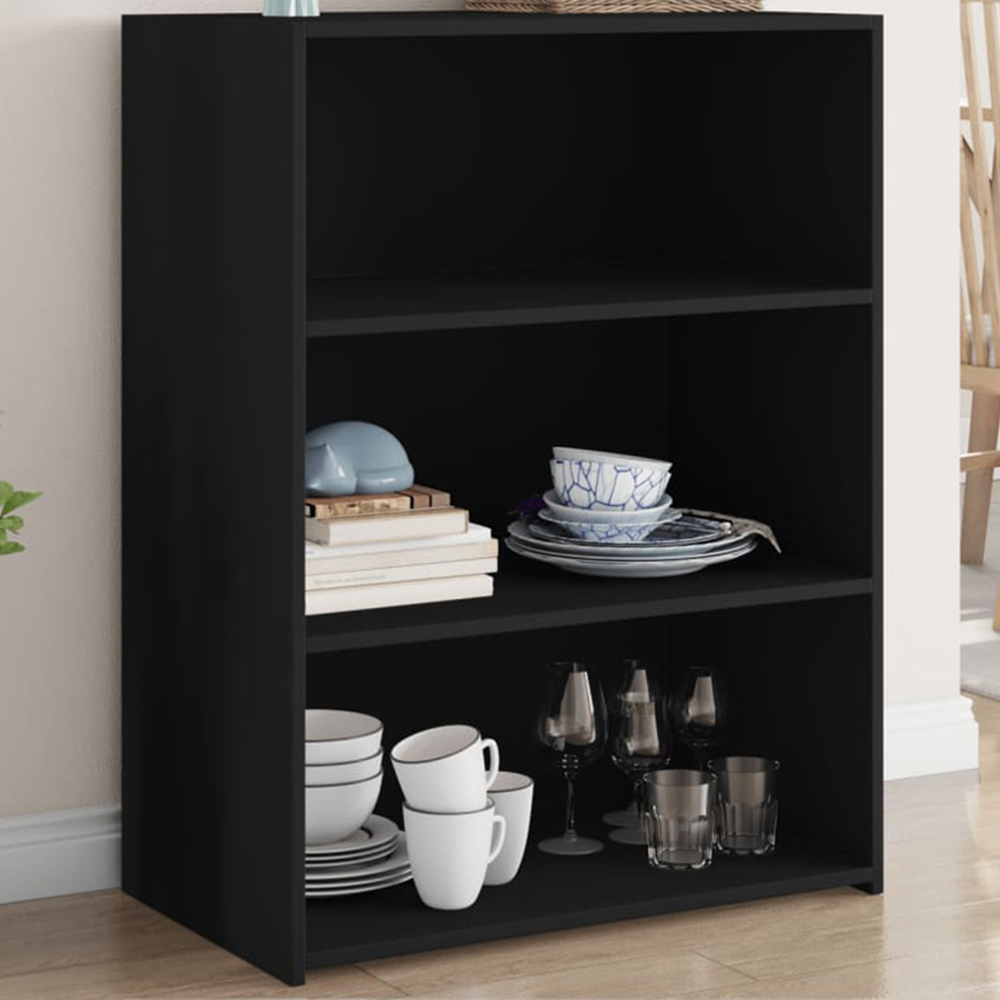vidaXL 3 Shelf Black Wooden Sideboard Image 1