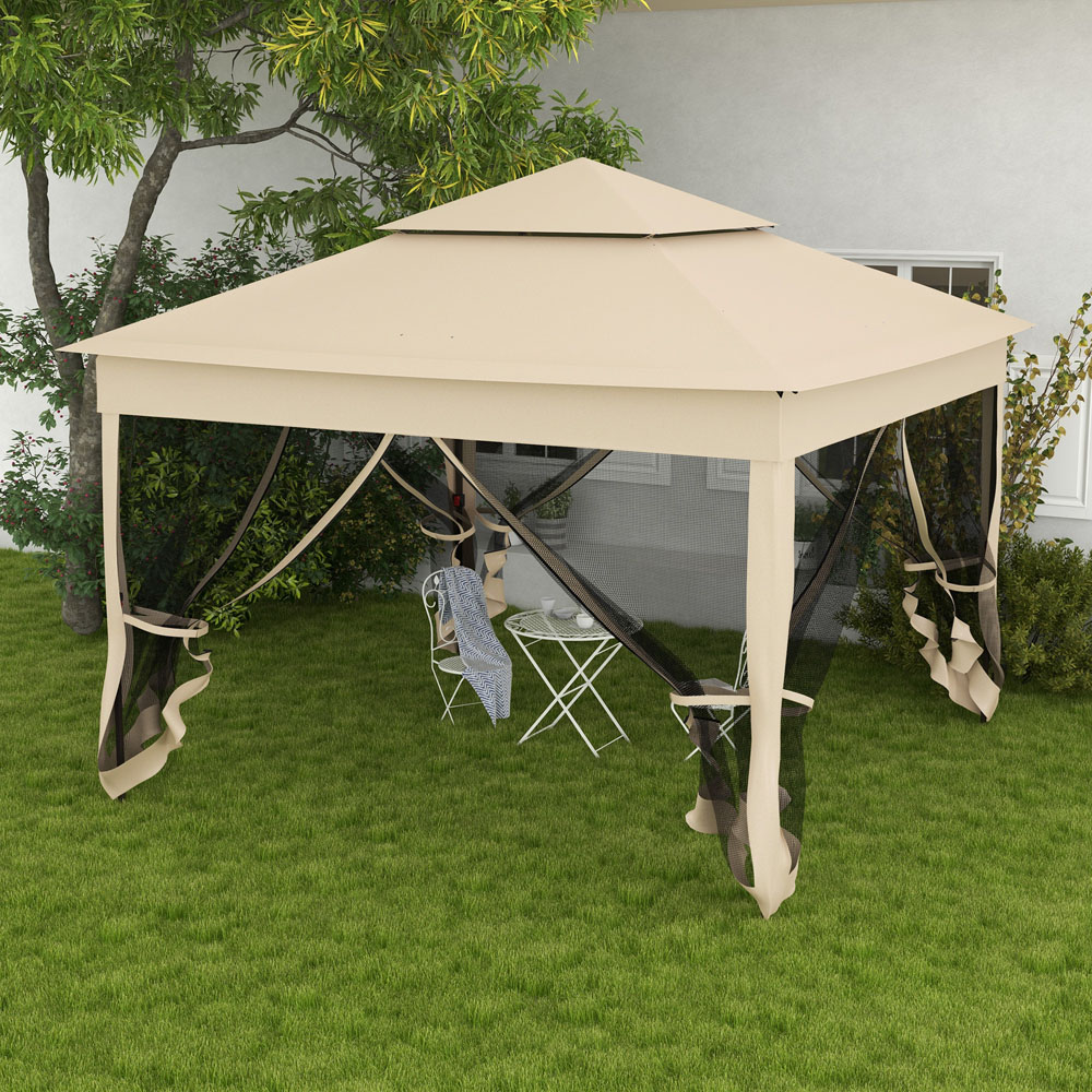Outsunny 3 x 3m Cream White Metal Frame Pop Up Gazebo with Netting Image 1