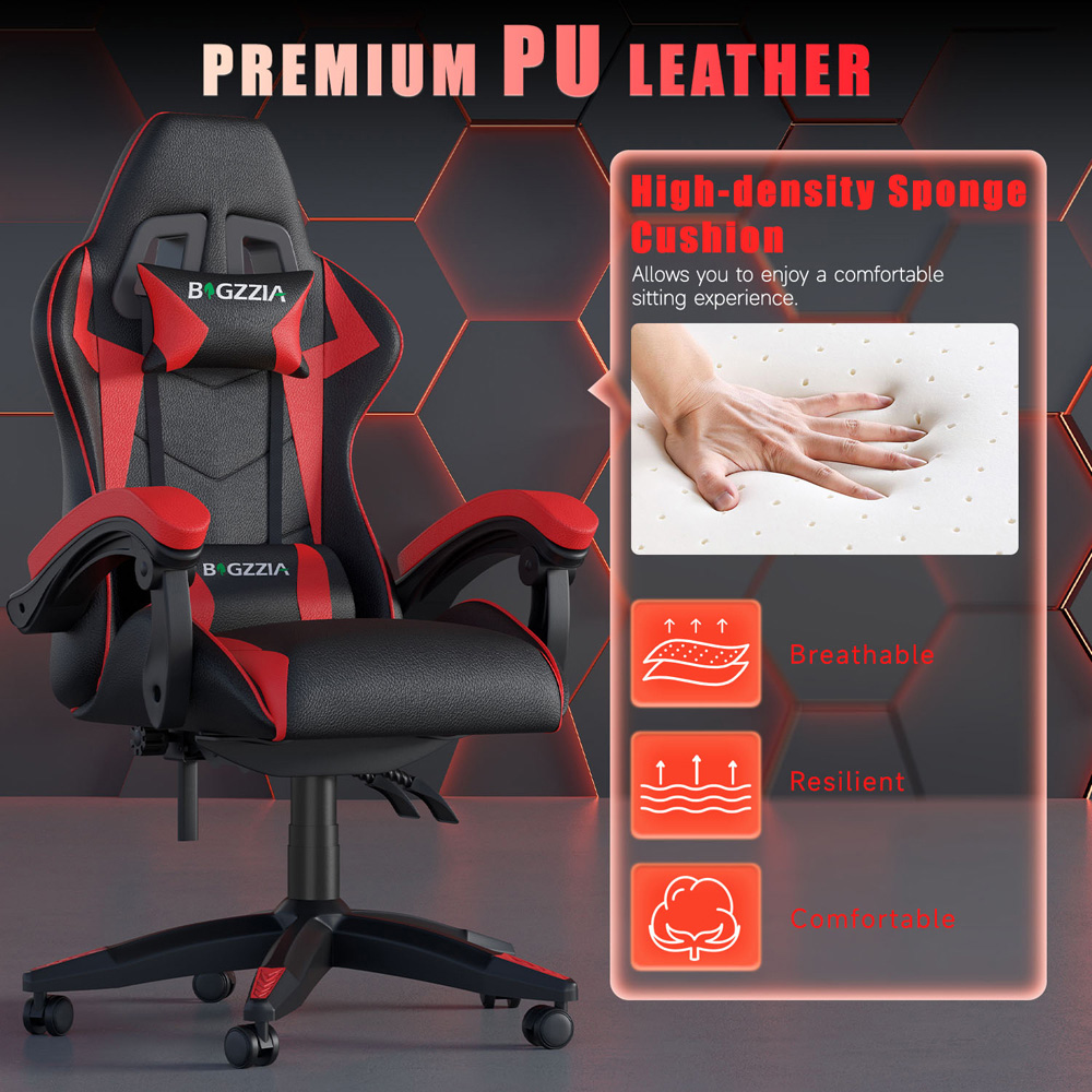 Rattrix Red PU Leather Reclining High Back Gaming Chair with Headrest and Lumbar Support Image 5