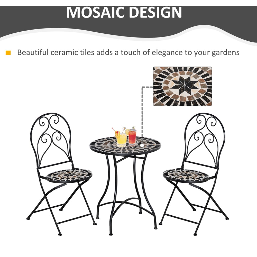 Outsunny Metal 2 Seater Mosaic Top Garden Bistro Set Black Image 6