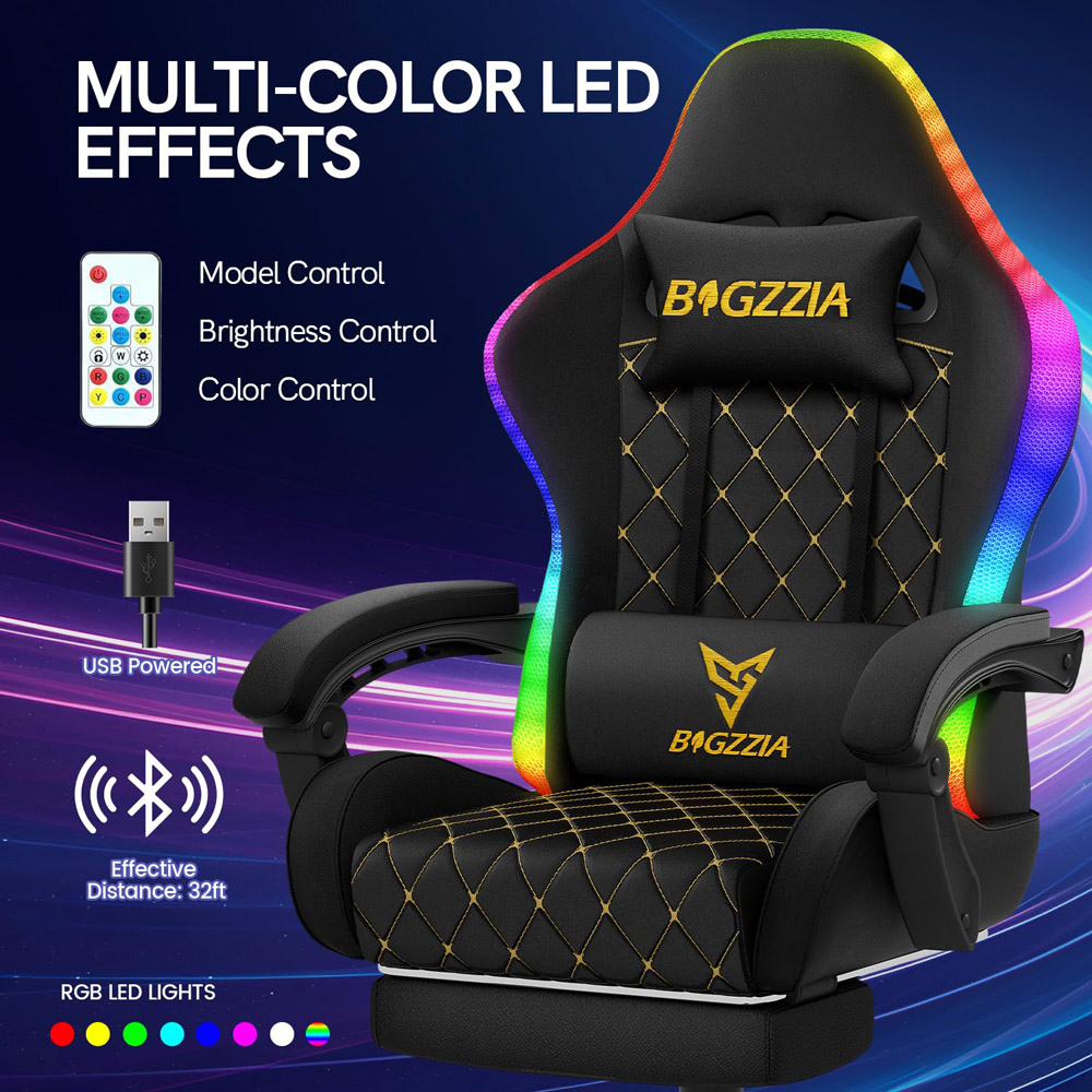 Rattrix Black Reclining RGB Gaming Chair with LED Lights and Footrest Image 5