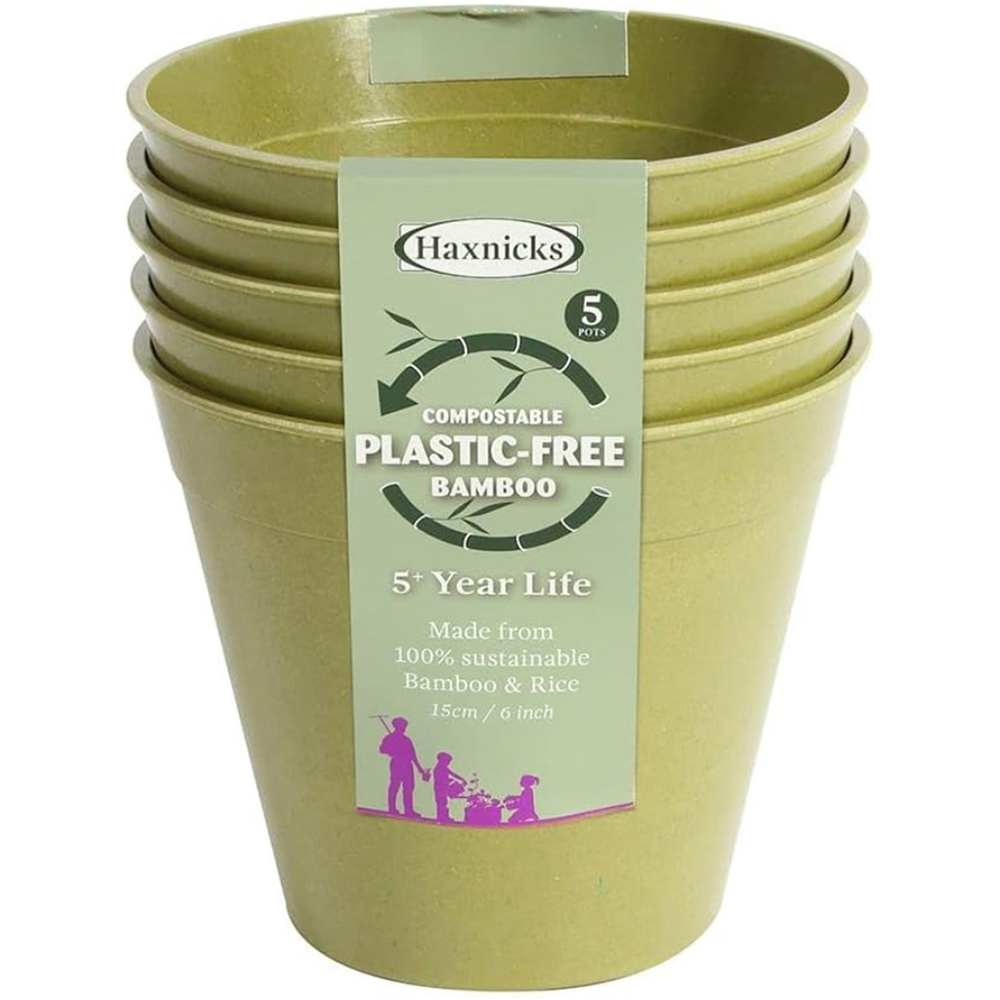 Garden Gear Sage Green Bamboo Pot 15cm 5 Pack Image