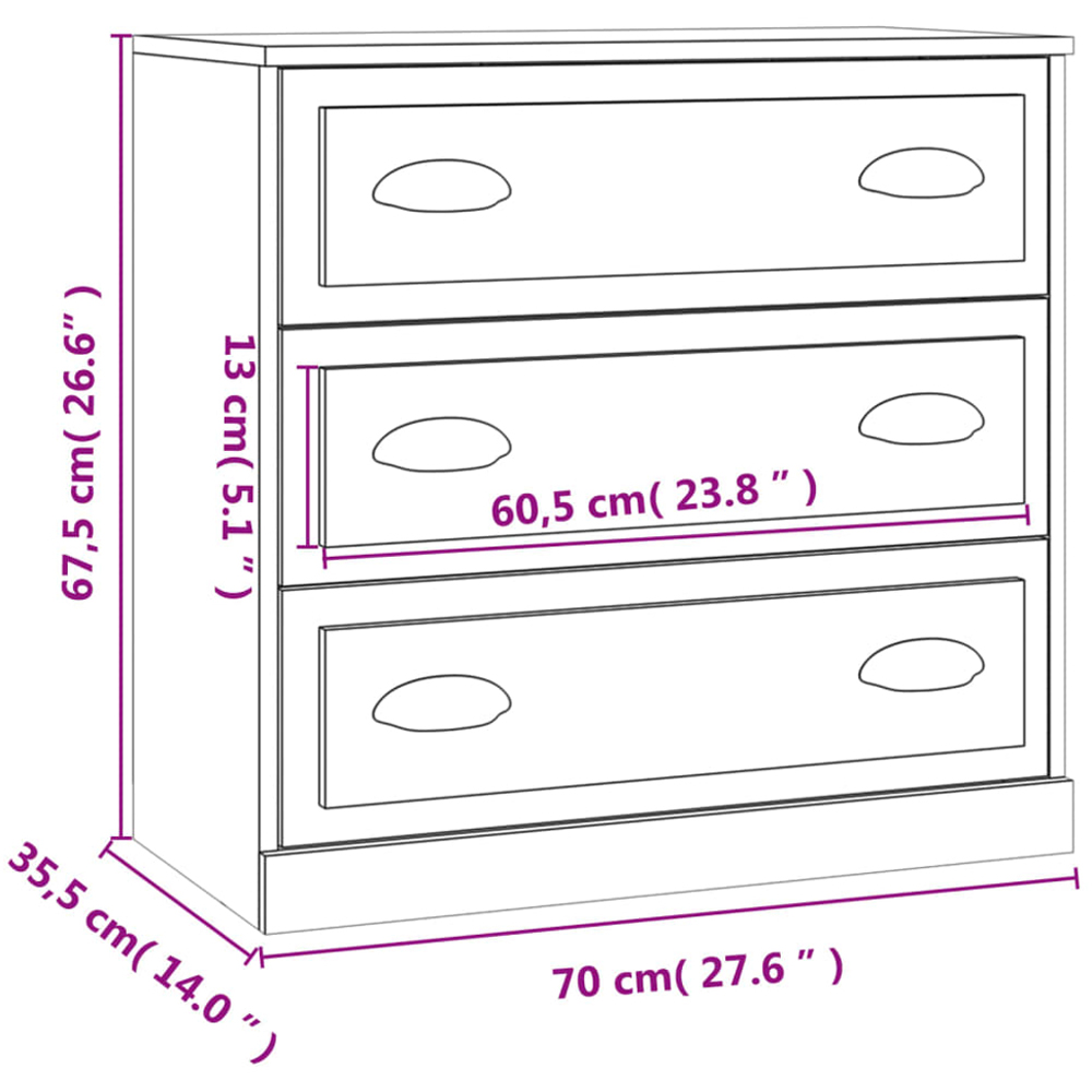 vidaXL 3 Drawer Sonoma Oak Sideboard Image 9