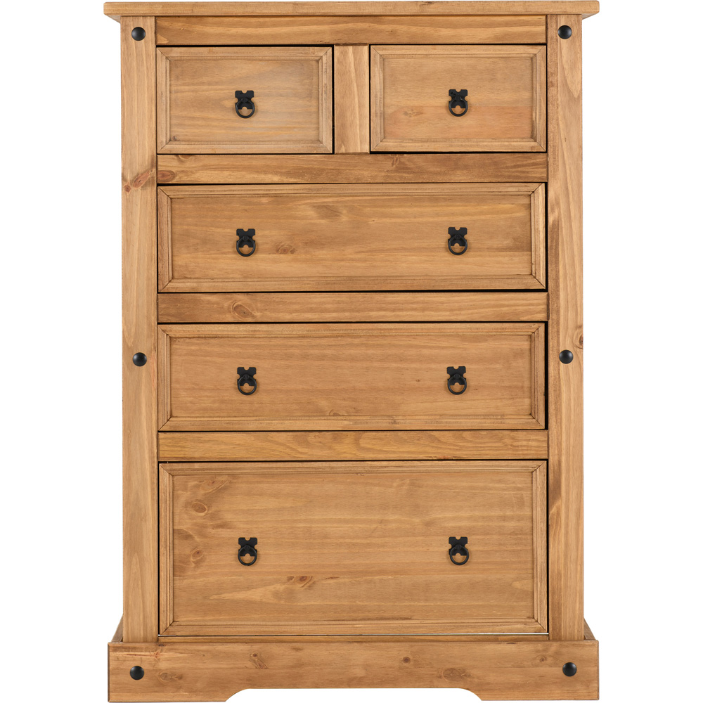 Seconique Corona 5 Drawer Distressed Waxed Pine Chest of Drawers Image 3