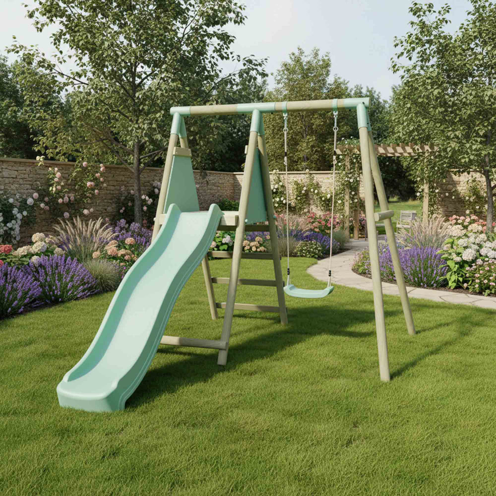 Mercia Wooden Round Pole Single Swing with Slide Image 2