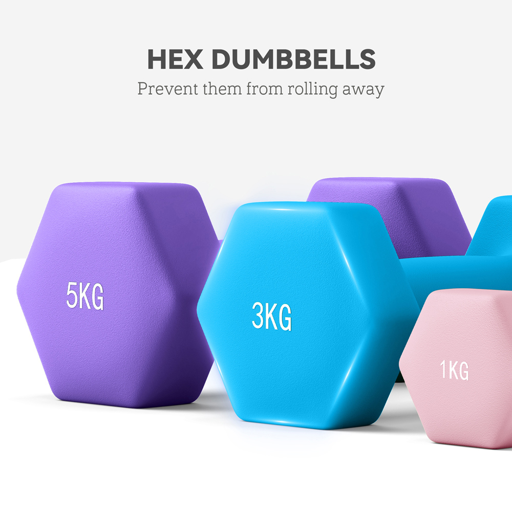 SPORTNOW Pink Hex Dumbbell Set with Storage Rack 6 Pack Image 7