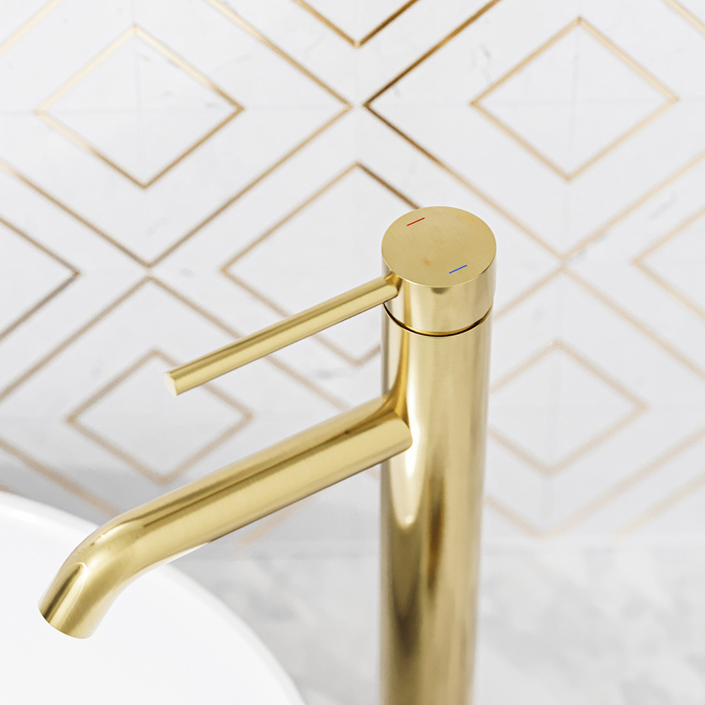 Nes Home Alice Brushed Brass Tall Single Lever Countertop Basin Mixer Tap Image 4
