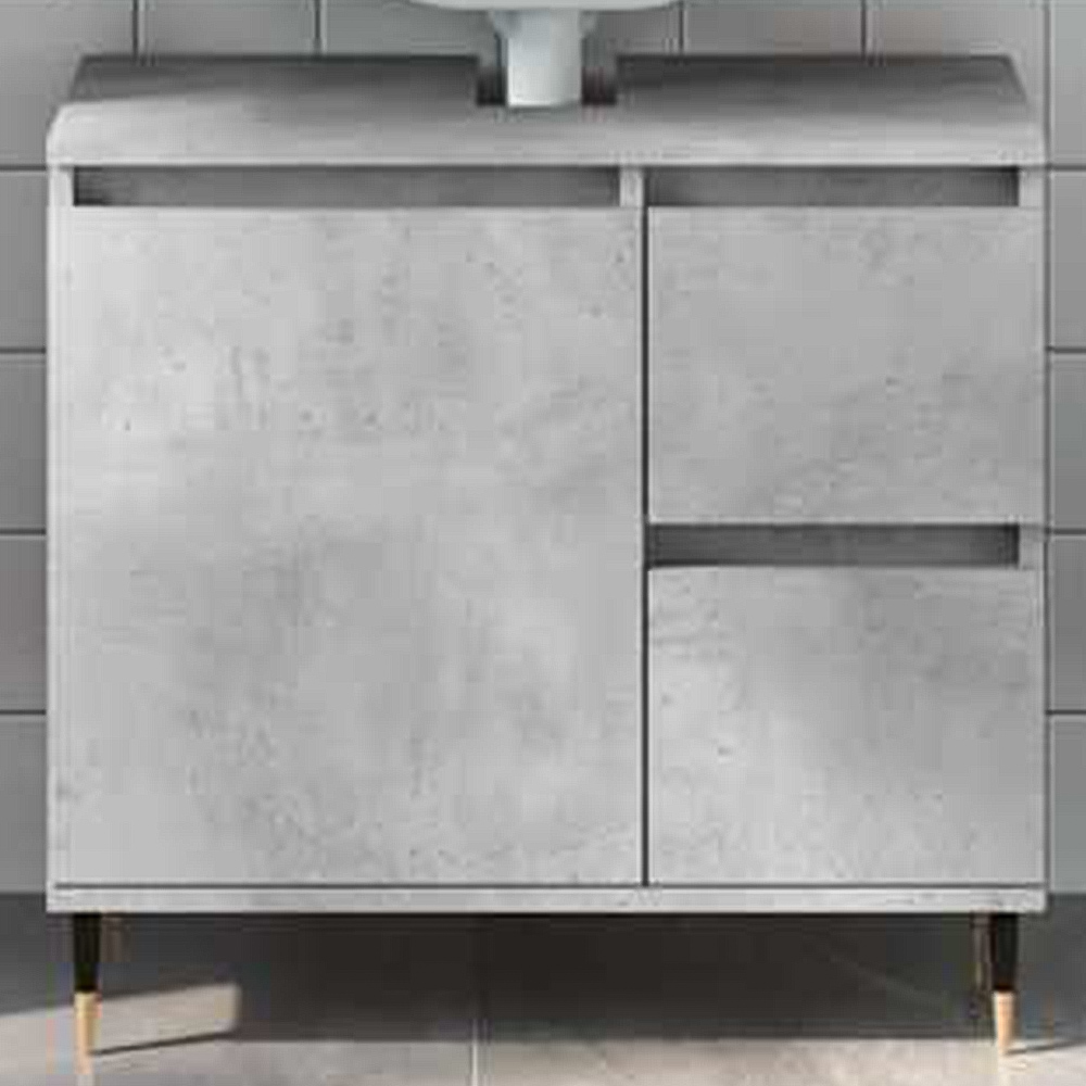 vidaXL Single Door 2 Drawer Concrete Grey Bathroom Cabinet Image 1