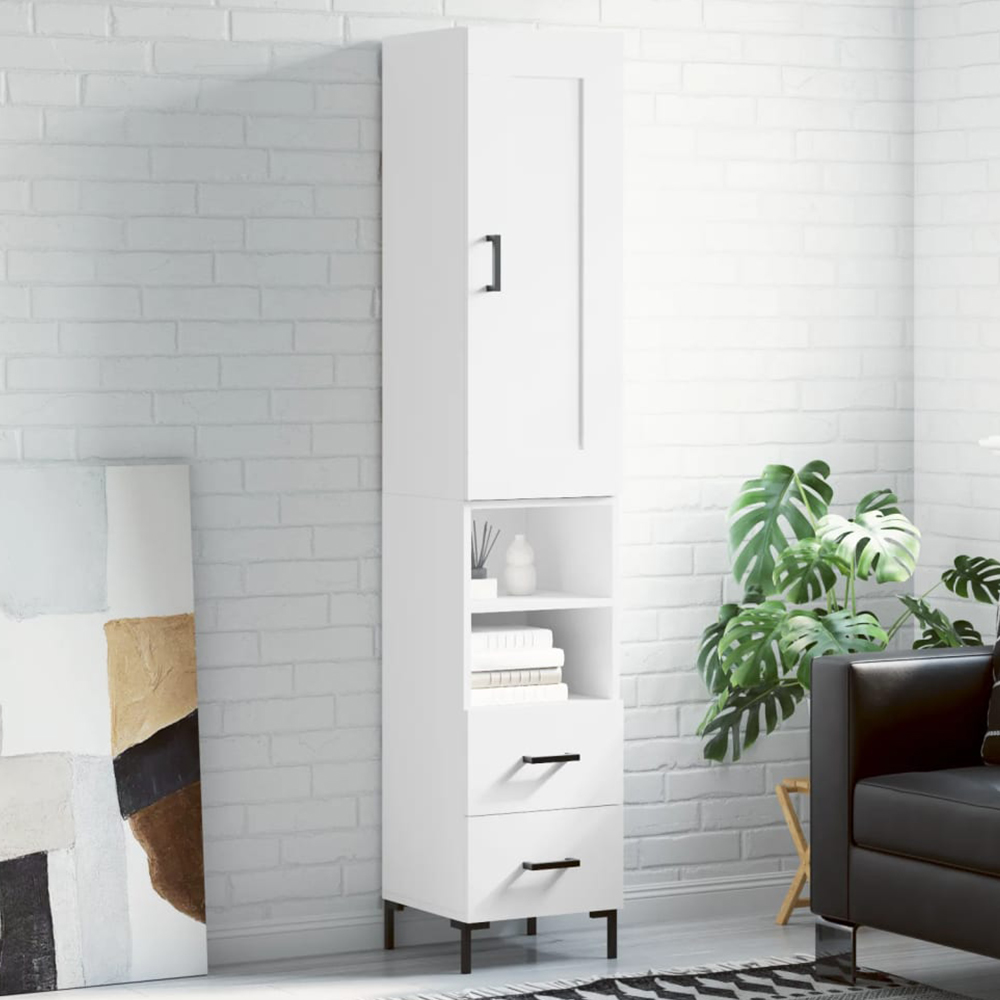 vidaXL Single Door 2 Drawer 2 Shelf White Highboard Image 1