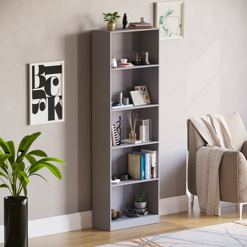 Vida Designs Cambridge 5 Shelf Grey XL Bookcase Image 5