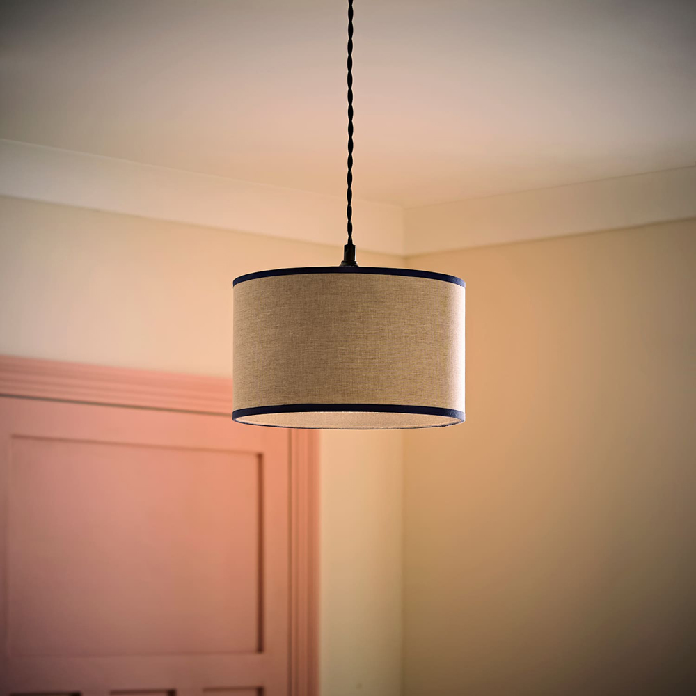 ValueLights Kiara Natural Linen Small Lamp Shade with Navy Trim Inner 25cm Image 2