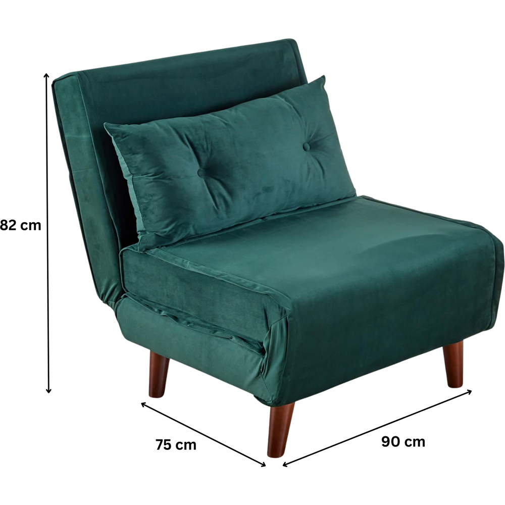 Home Source Morella Single Seater Green Velvet Folding Sofa Bed with Pillow Image 9
