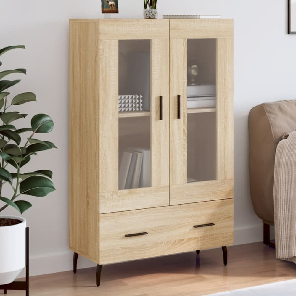 vidaXL 2 Glass Door Single Drawer Sonoma Oak Highboard Image 1