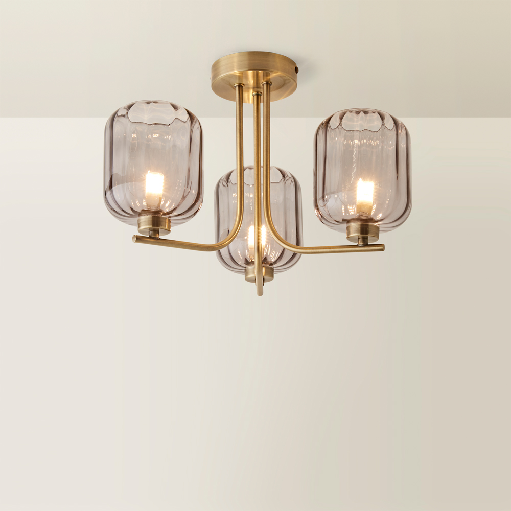 ValueLights Amelie 3 Way Ribbed Glass Gold Stem LED Ceiling Pendant Light Image 5