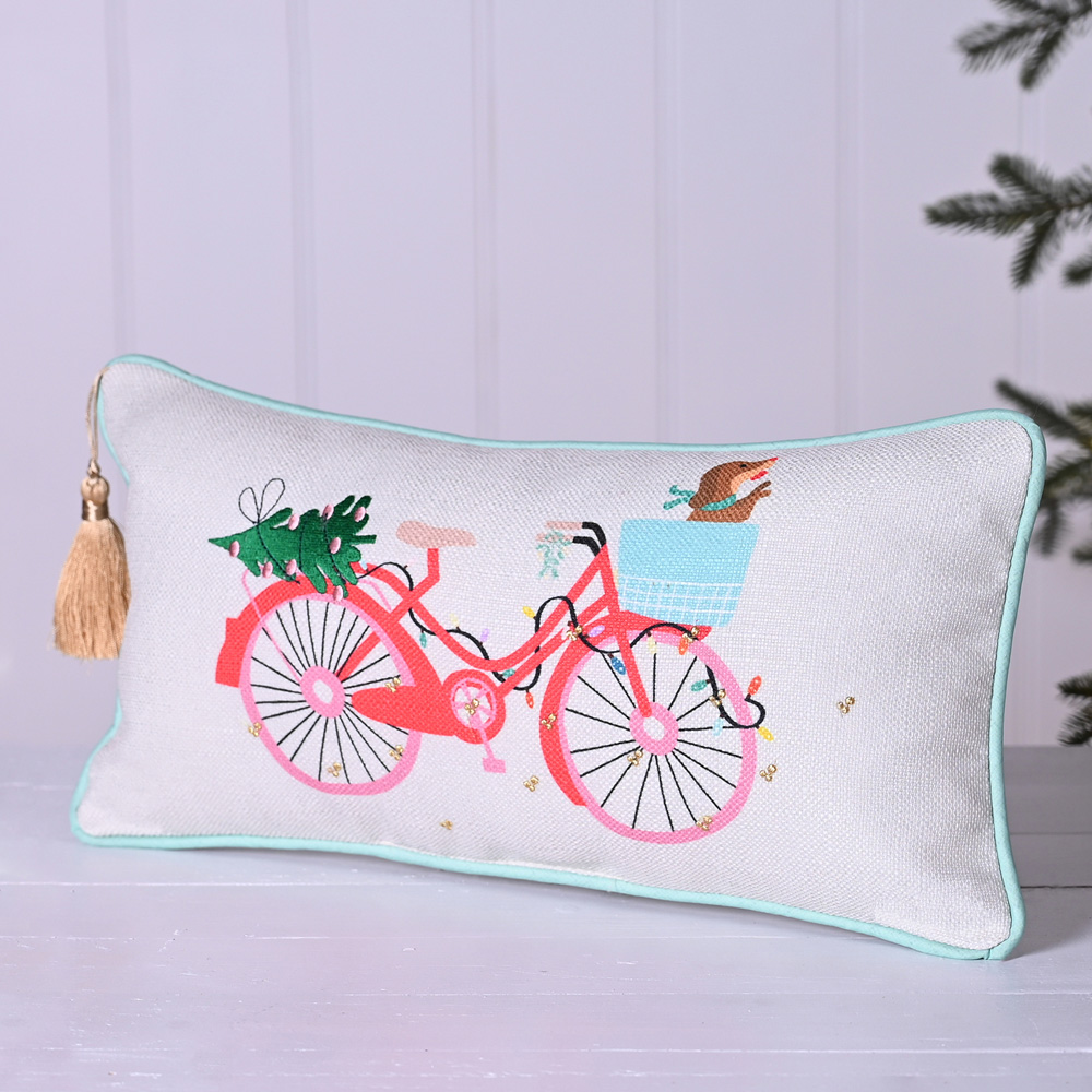 The Christmas Gift Co Red Christmas Bike Cushion Image 2