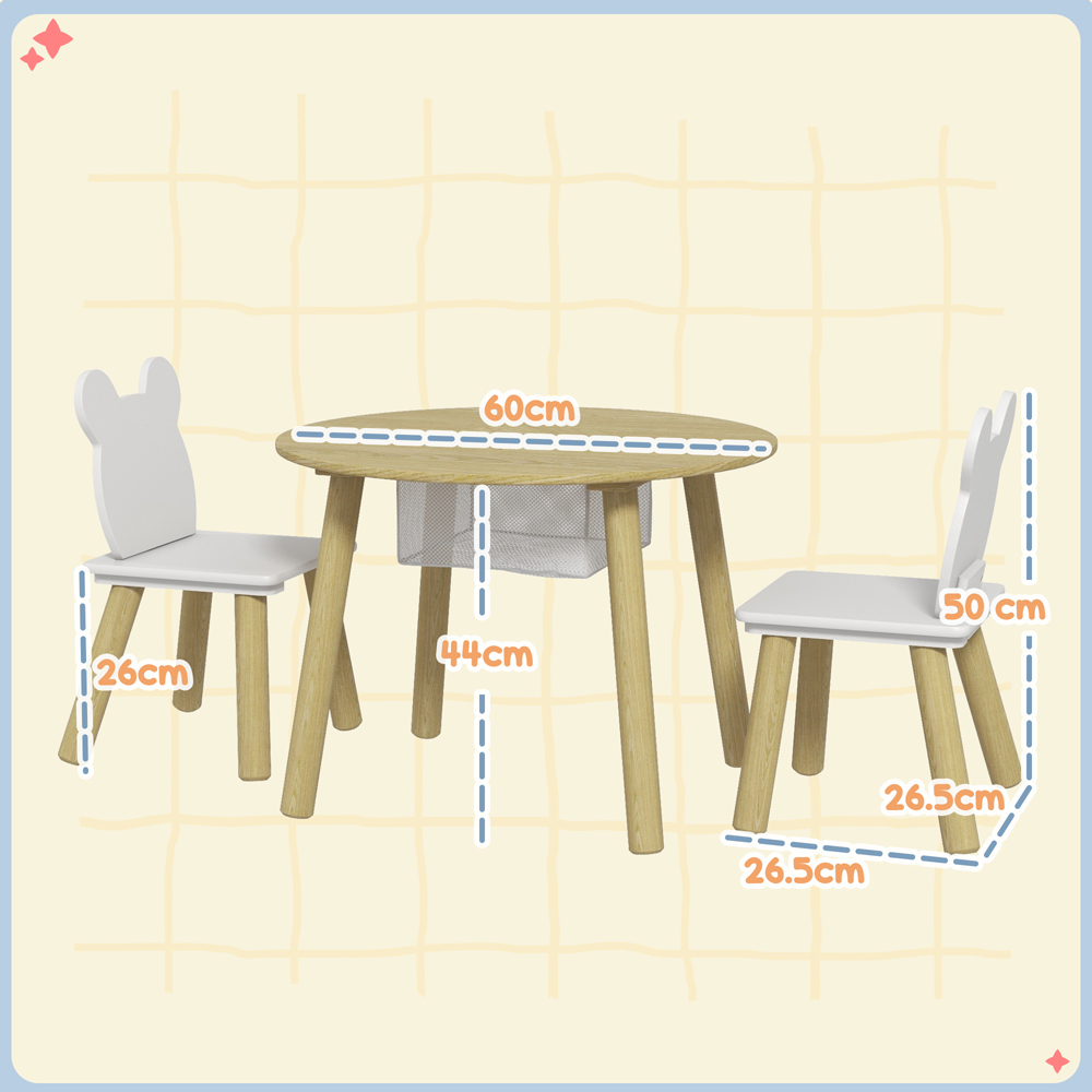 AIYAPLAY 2 Seater Kids Table and Chair Set with Centre Mesh Bag Image 8