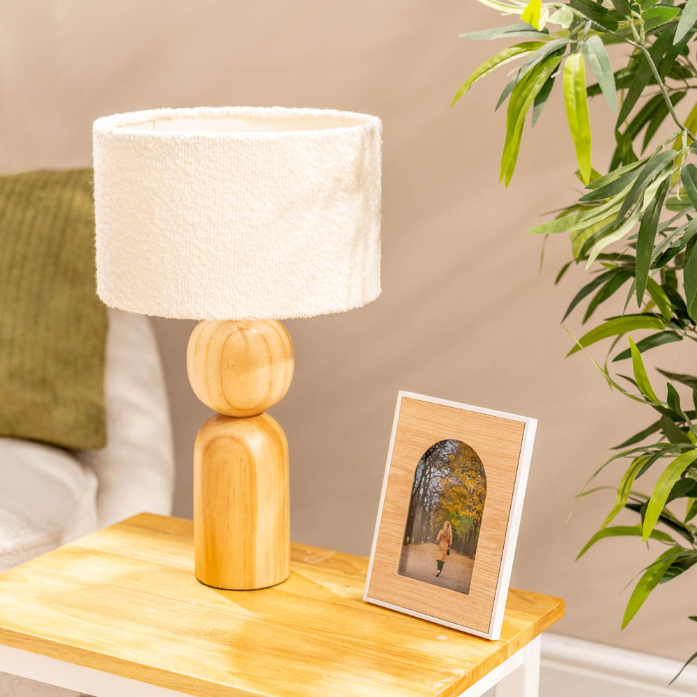 ValueLights Azalea Oak Cream Boucle Shade LED Table Lamp Image 5
