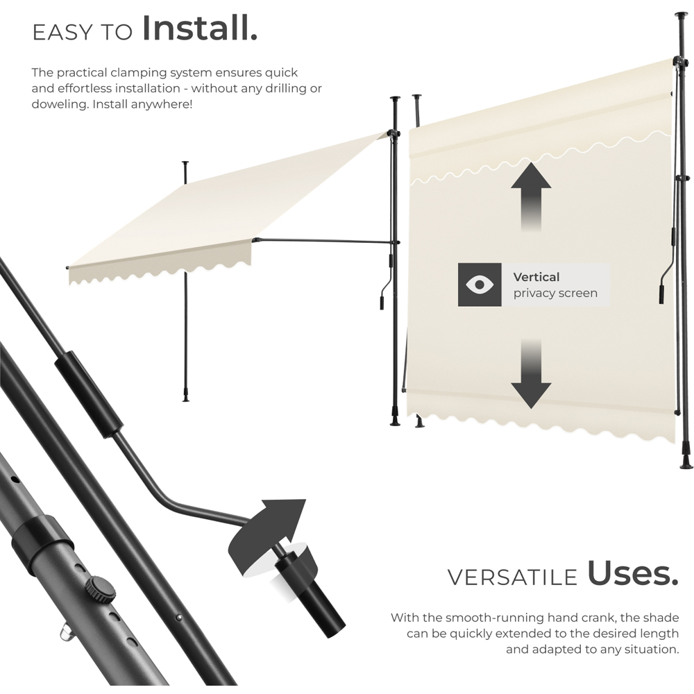 tectake Beige Retractable Awning 2.5 x 1.8m Image 3