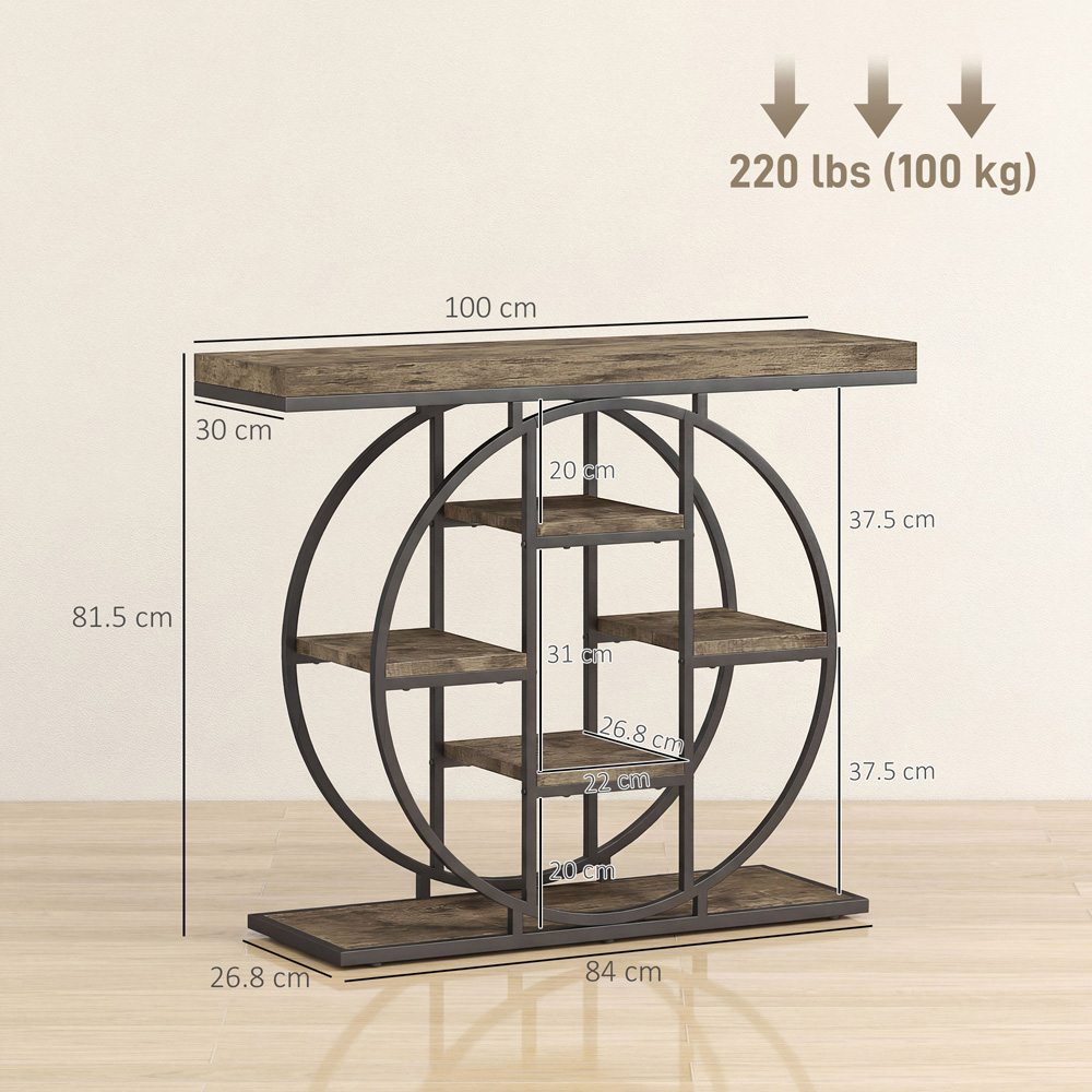 Portland 6 Shelf Rustic Brown Industrial Console Table Image 9