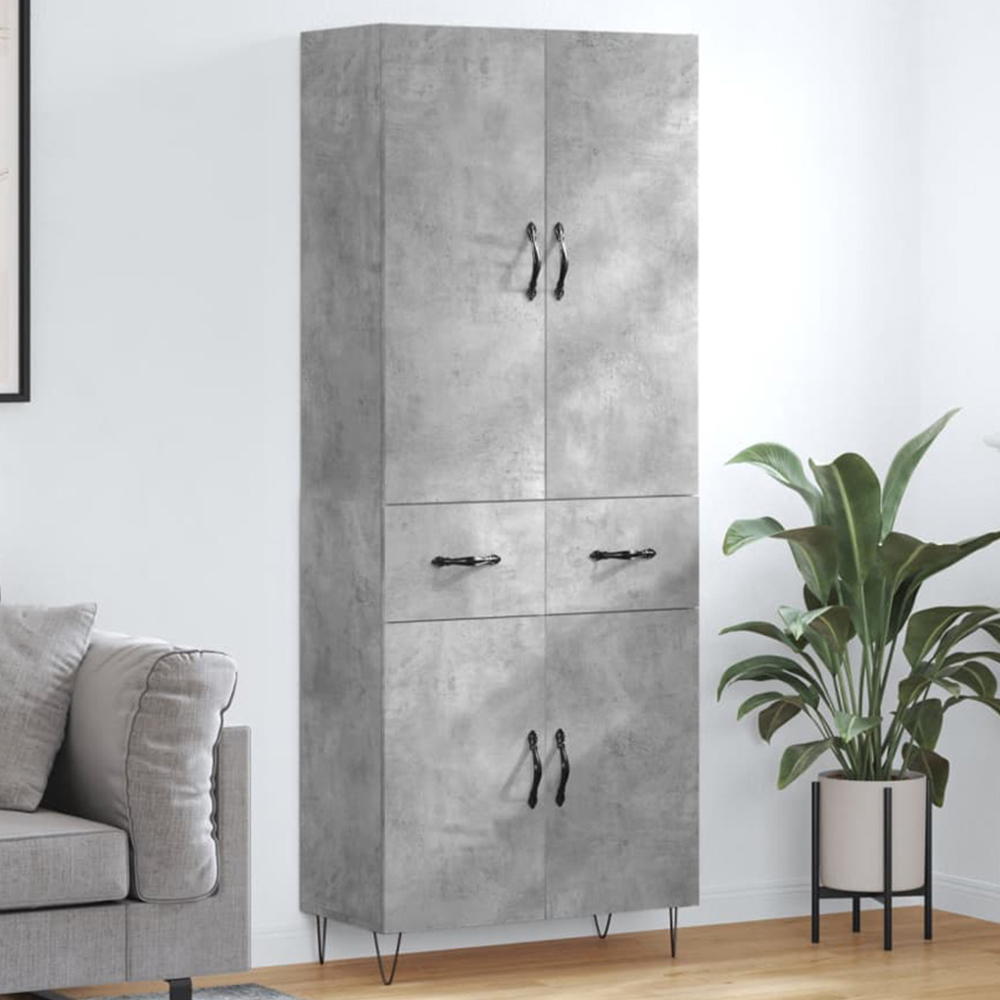 vidaXL 4 Door 2 Drawer Concrete Grey Highboard Image 1