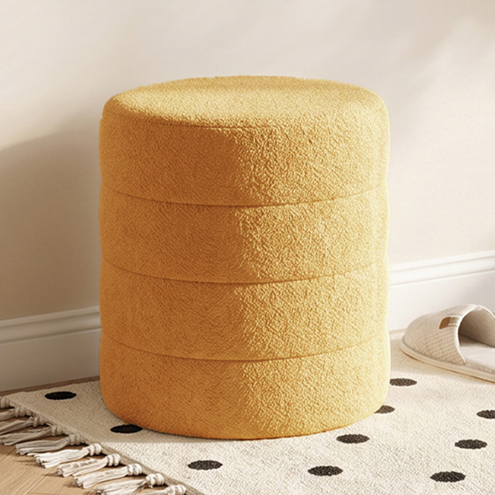 Living and Home Mustard Yellow Teddy Fleece Tub Design Round Footstool Image 1