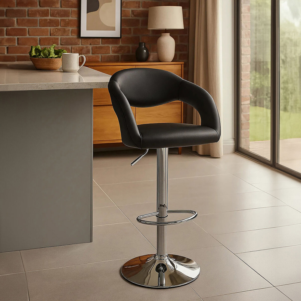Premier Housewares Taylor Black Faux Leather Bar Chair Image 3