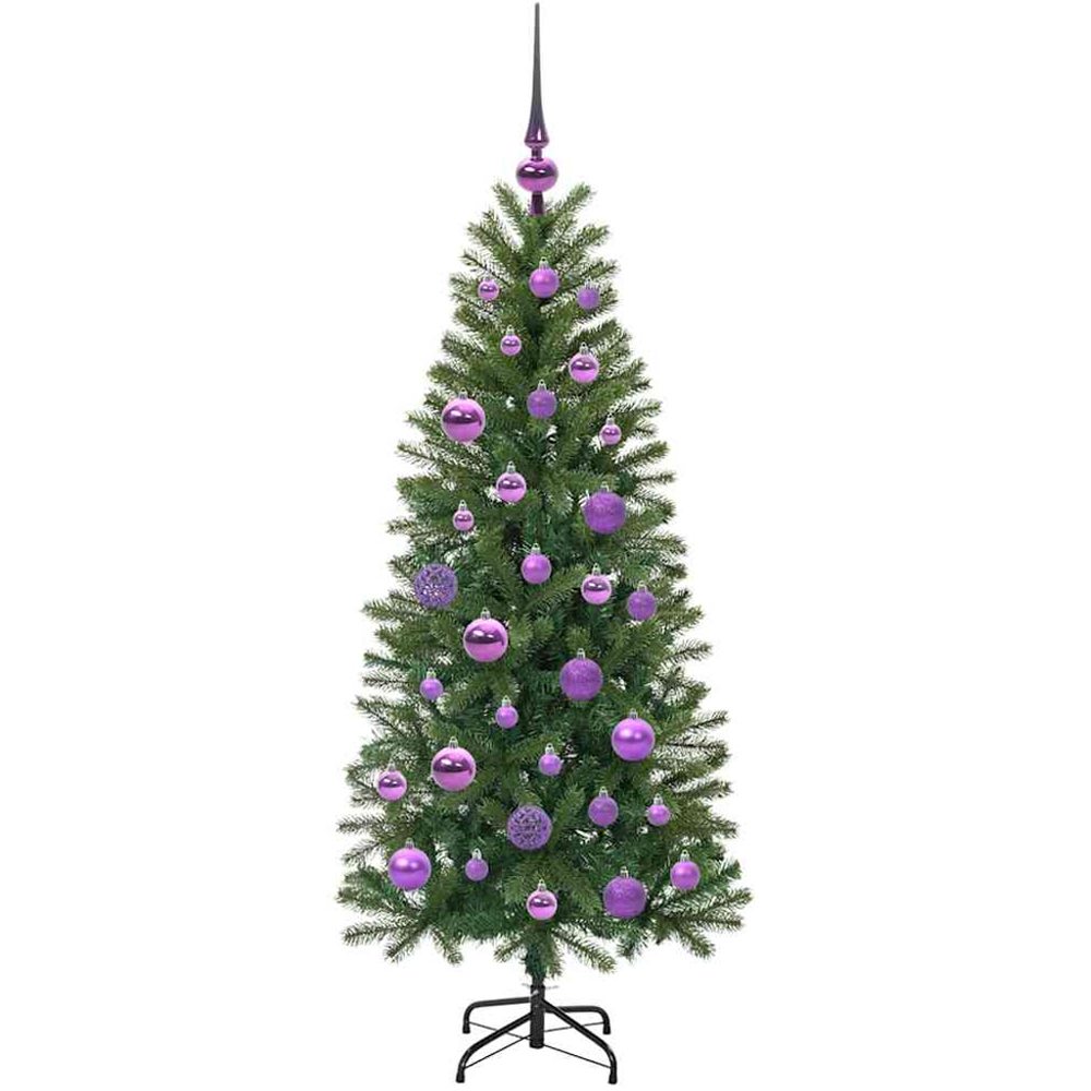 vidaXL Pre-Lit Lilac Baubles Green Artificial Christmas Tree 4ft Image 4