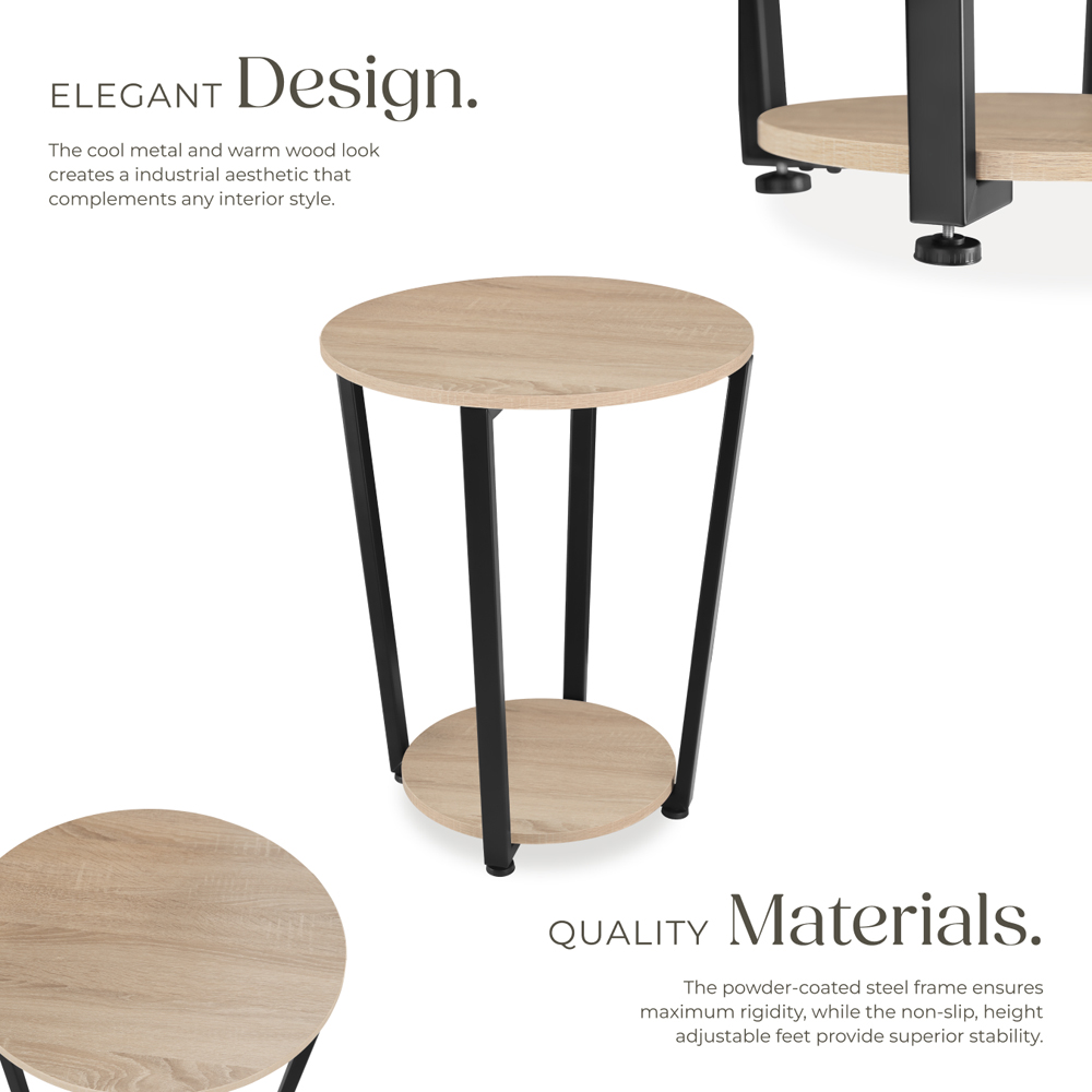 Tectake Swindon Single Shelf Round Sonoma Oak Bedside Table Image 4