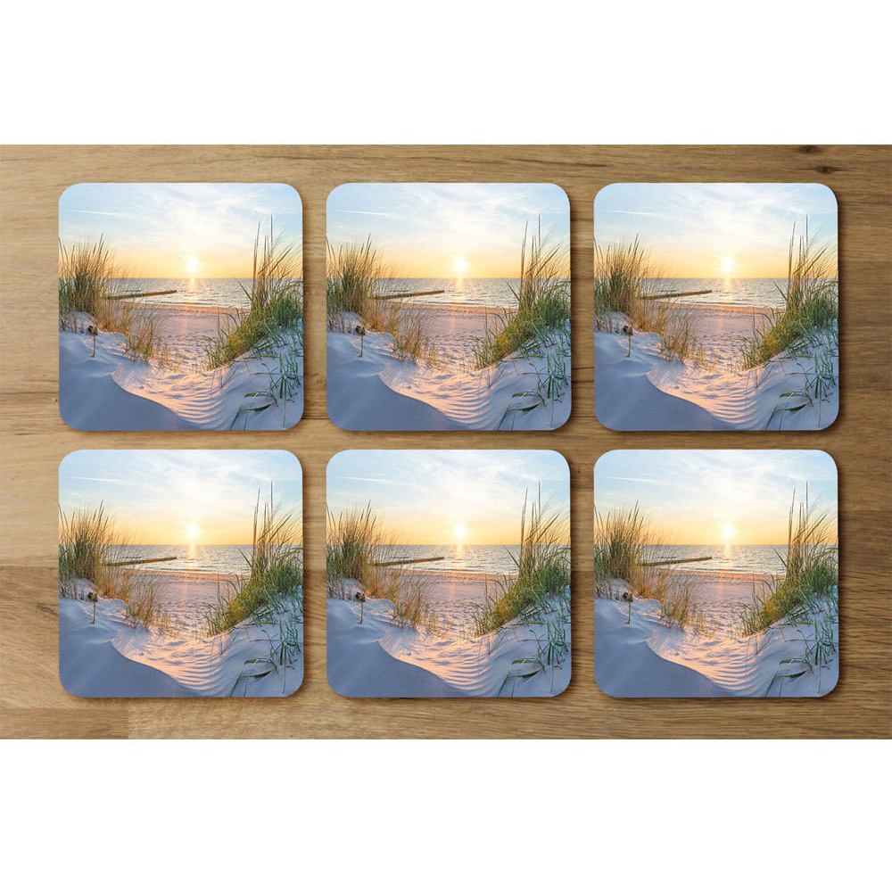 Benjamin Tate Design 6 Pack Blue Sunset at the Baltic Sea Beach Coasters Image 2