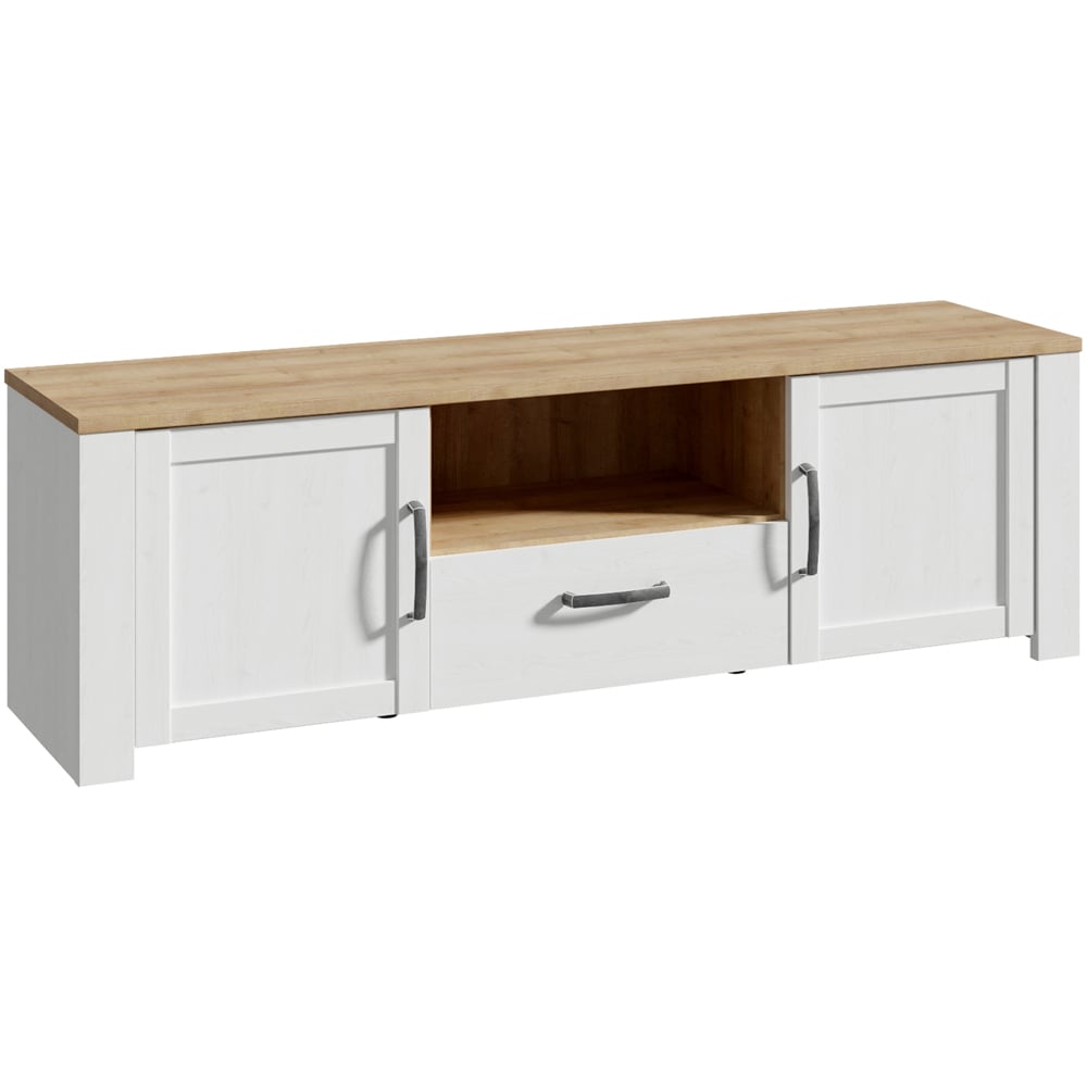 Florence Bohol Single Drawer Single Shelf 2 Door Riviera Oak and White LED TV Unit Image 2