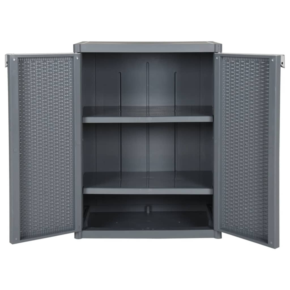 vidaXL 2 Door Grey PP Rattan Garden Storage Cabinet Image 5