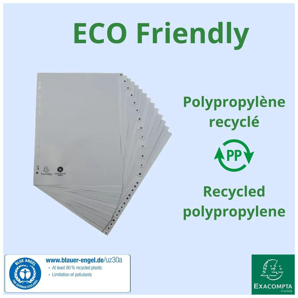 Exacompta A4 Grey Recycled Polypropylene A-Z Divider 20 Pack Image 4