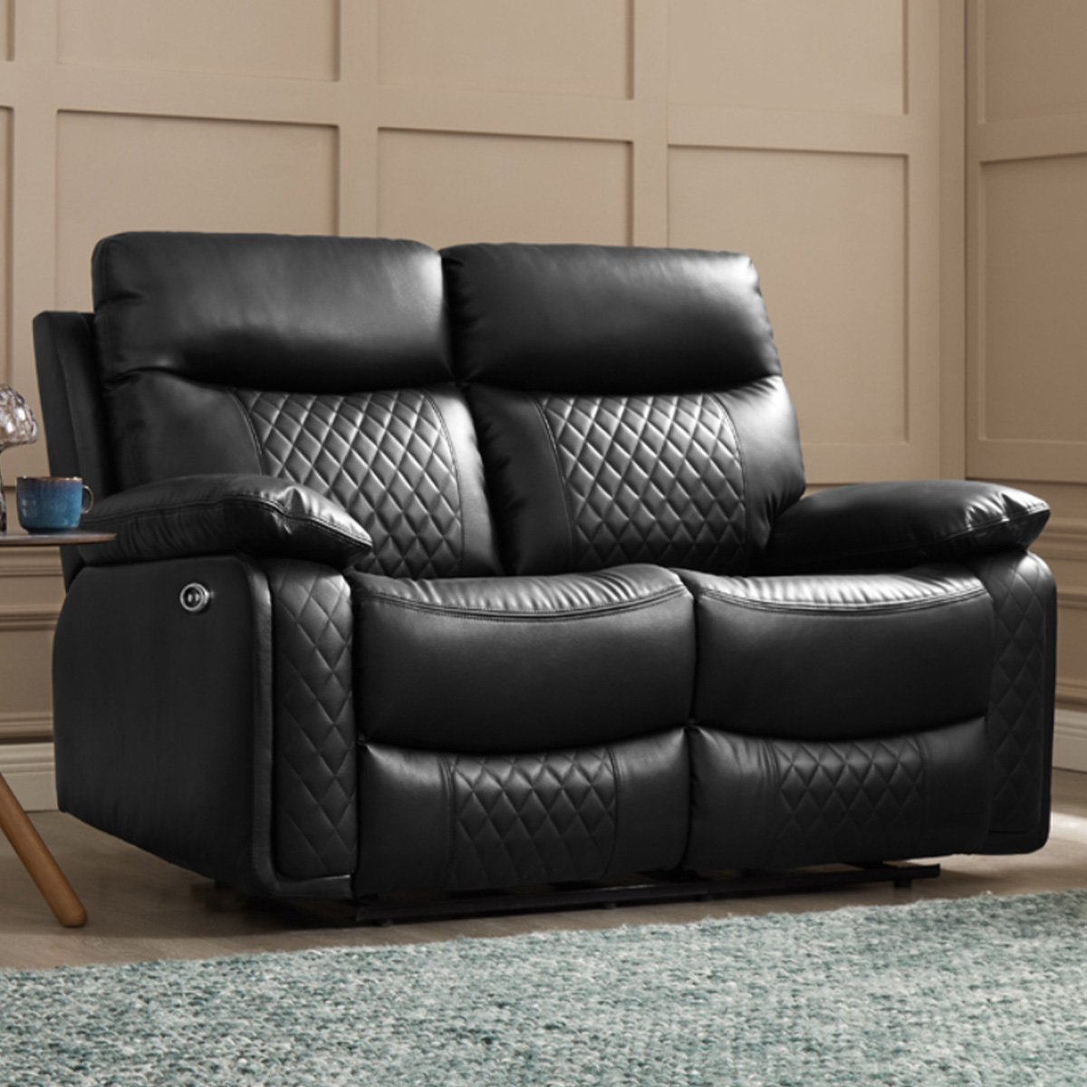 Home Detail Carson 2 Seater Black Faux Leather Electric Recliner Sofa Image 1