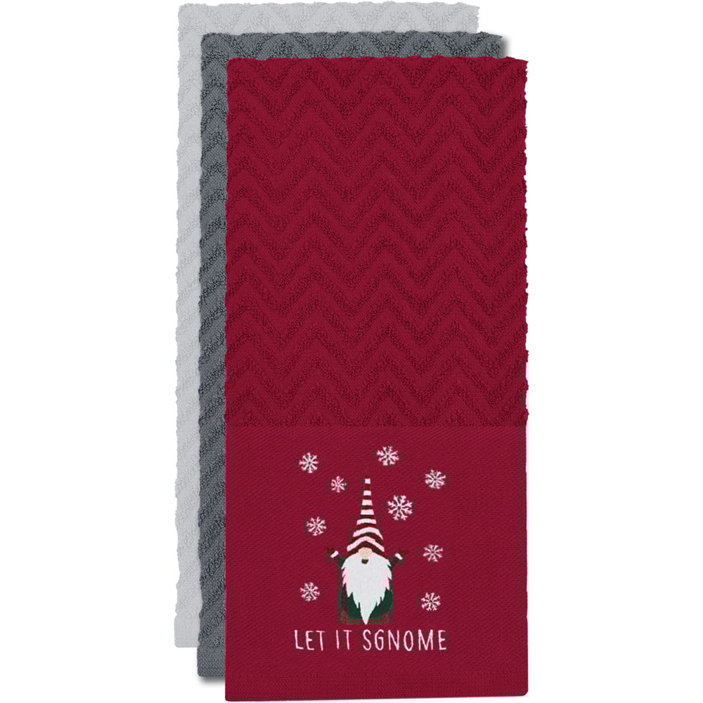 Noel Square Xmas Gonks Red Tea Towel 3 Pack Image 3
