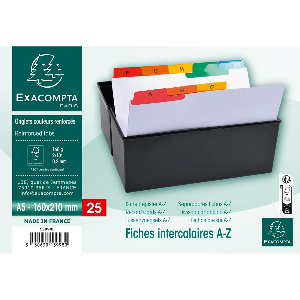 Exacompta A5 White A-Z Record Cards with 25 Reinforced Tabs 10 Pack Image 3