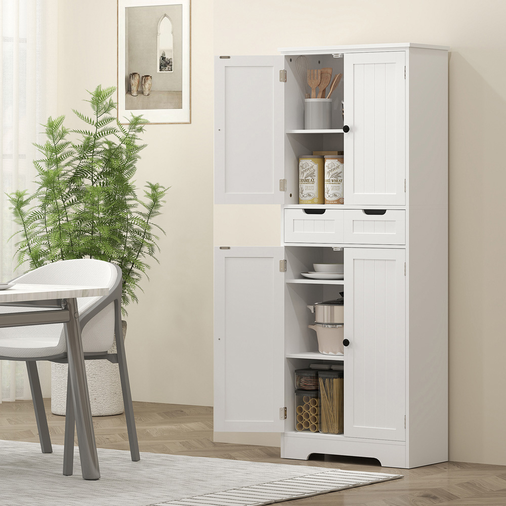 HOMCOM 4 Door 2 Drawer White Tall Bathroom Cabinet Image 5